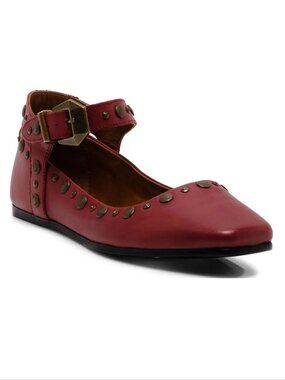 FREE PEOPLE Mystic Mary Jane Flats Size 6.5 Hickory Leather Studs Trim NEW